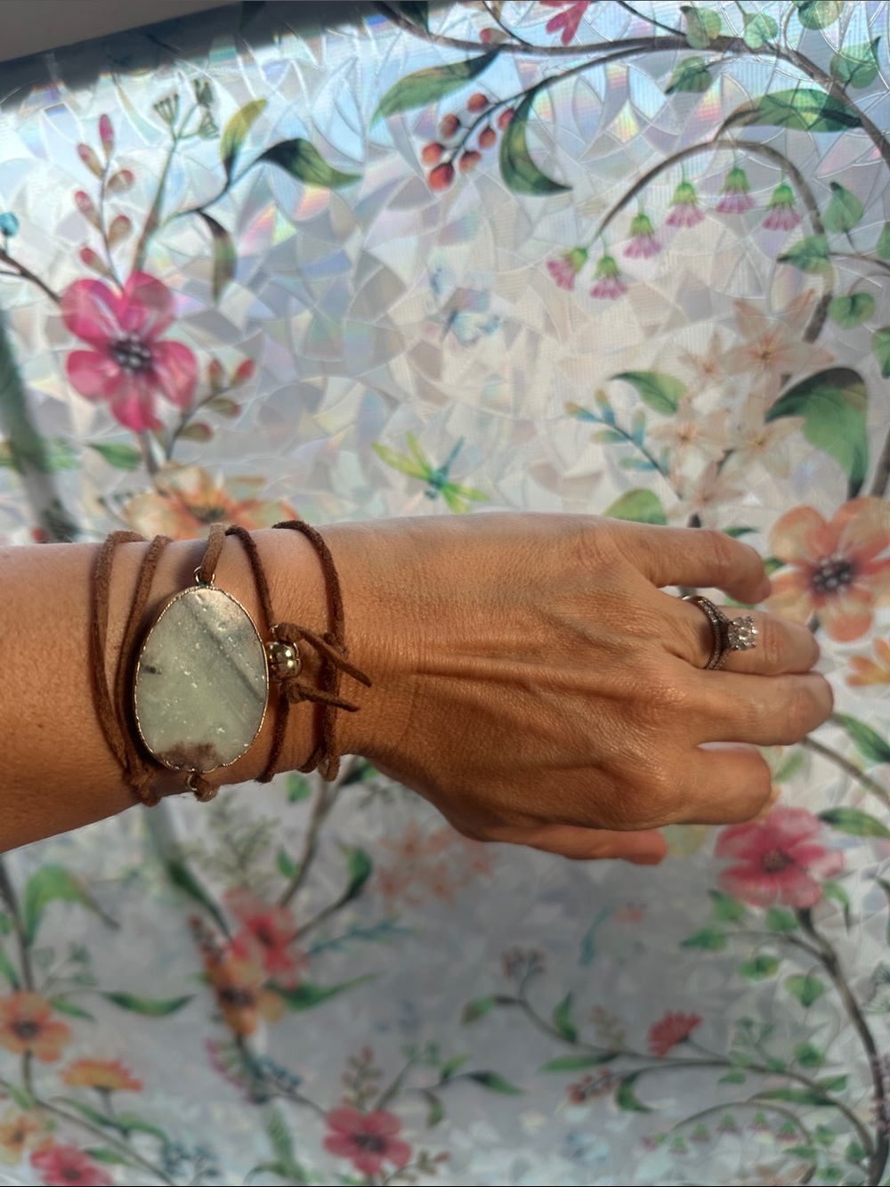 Blue-Green Agate Wrap Bracelet with Suede Cord